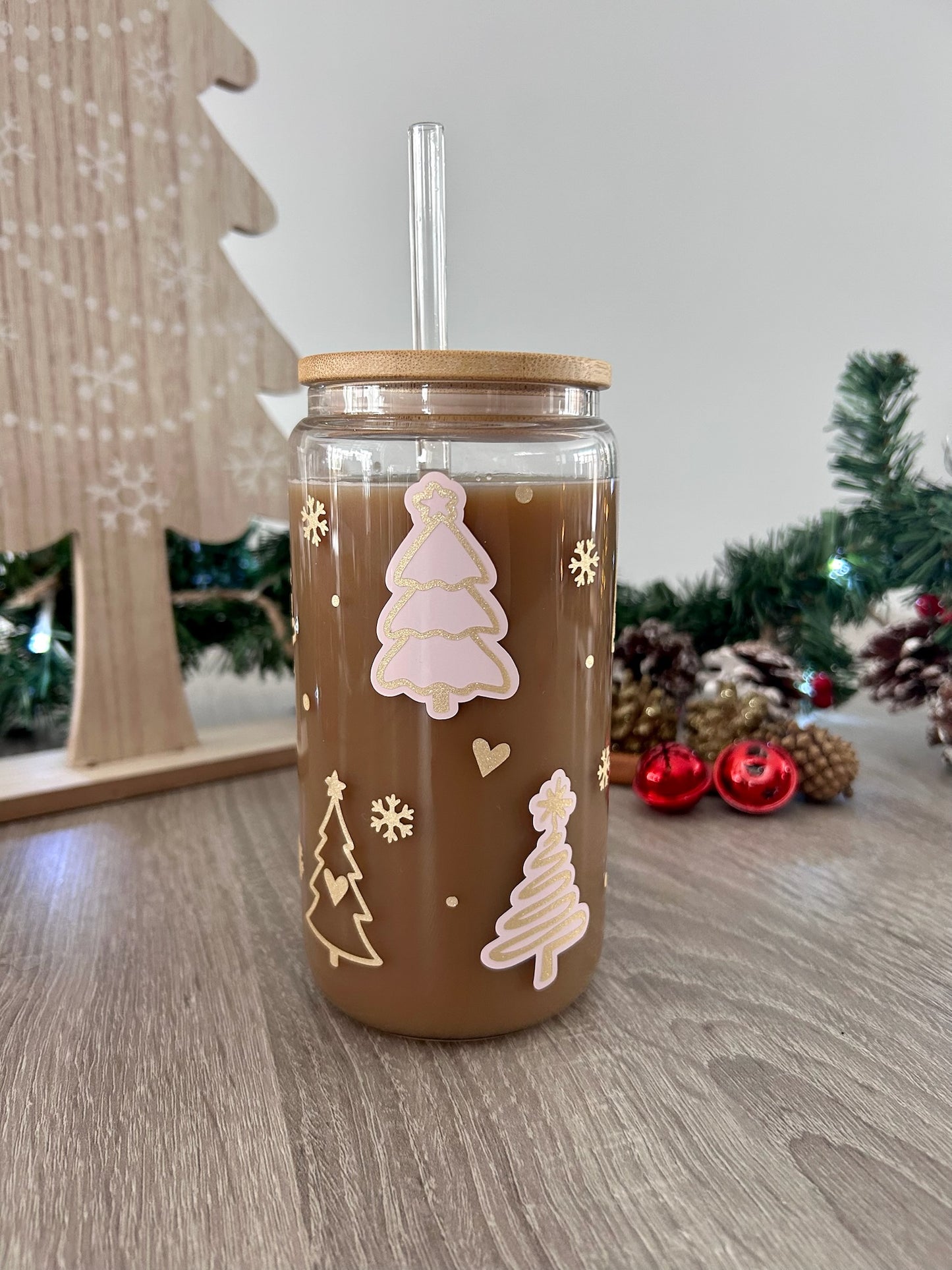 Tumbler en verre avec couvercle et paille (16 oz) - Mon beau sapin 🎄