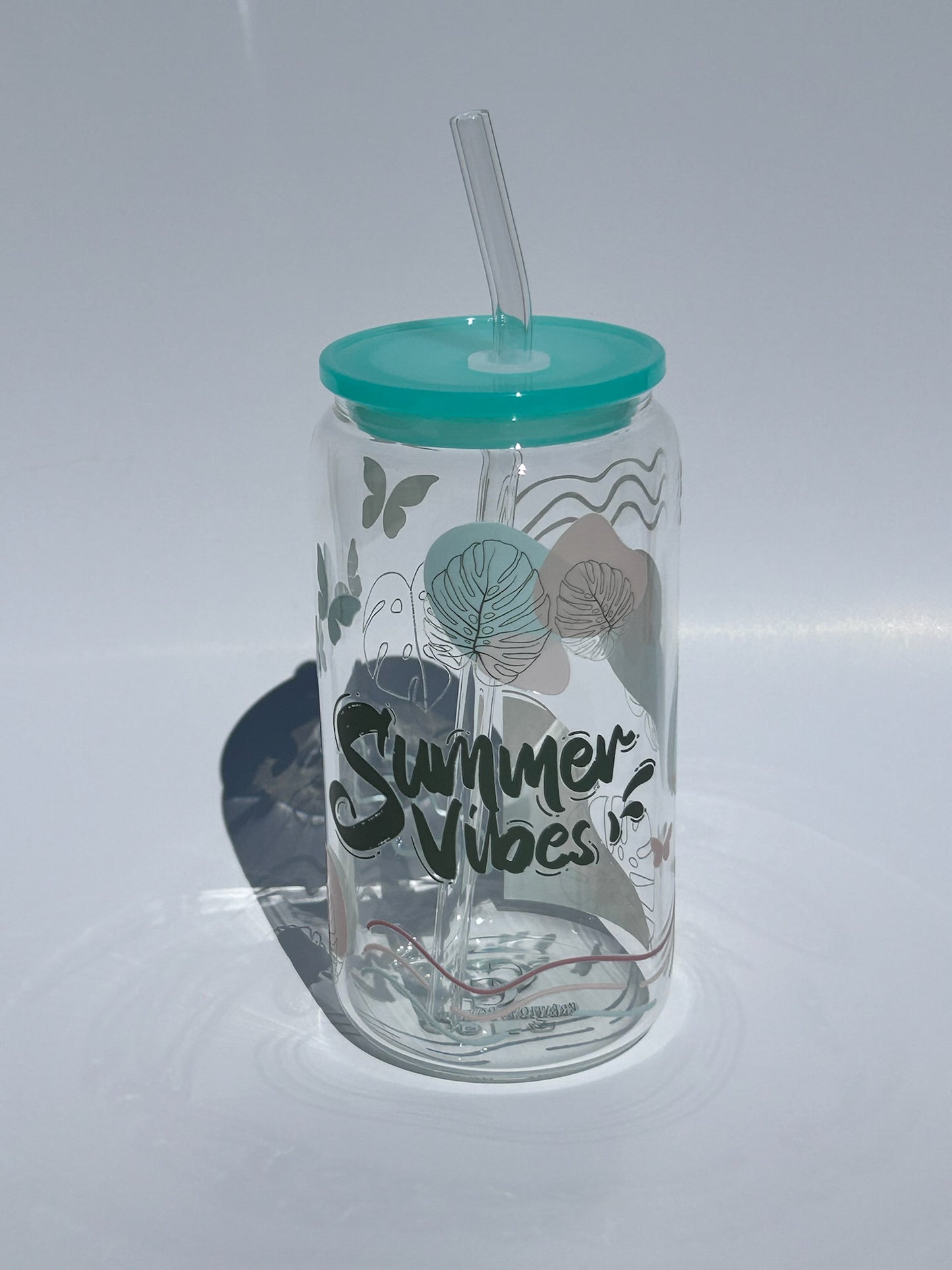 Tumbler en verre avec couvercle et paille (16 oz) - Summer vibes 🌊