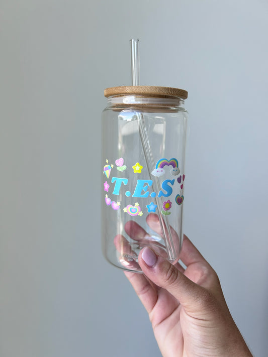 Tumbler en verre avec couvercle et paille (16 oz) - T.E.S ⭐️